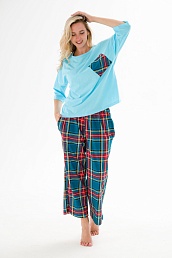 Пижама (джемпер и брюки) из кулирки Жасмин / Зеленая клетка макси