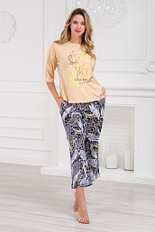 Пижама женская (футболка и брюки) из кулирки Мечта / Тропики